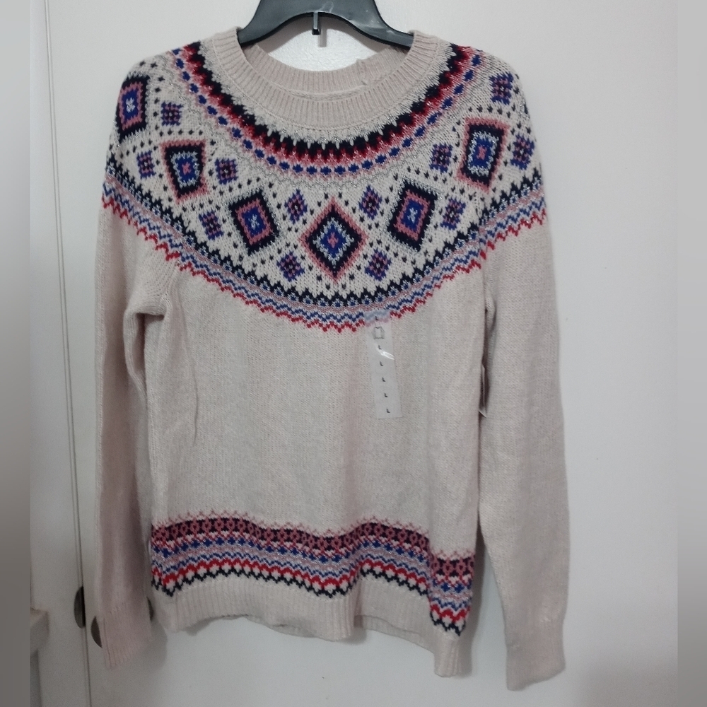 Old Navy Retro 80's Style Fair Isle Nordic  Long Sleeve Metallic knit Sweater
